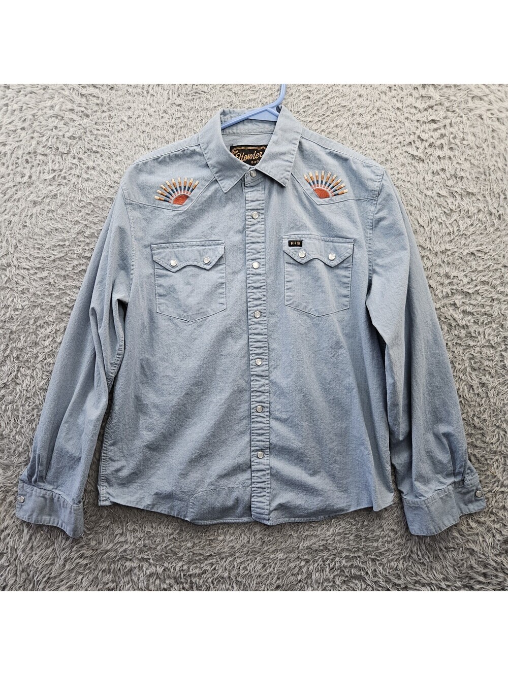 Howler Bros Denim Cowboy Shirt Chambray Men Small Embroidered